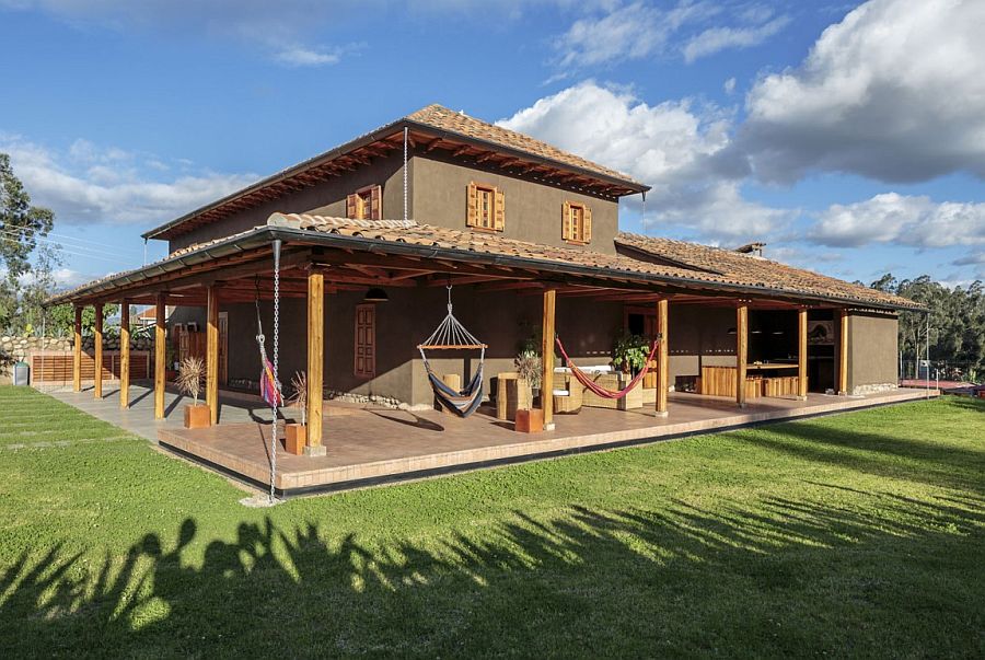 Hammocks offer an opportunity to relax under the covered porch