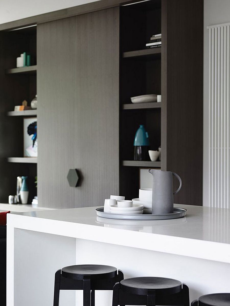 Kitchen of the Melbourne home with a monochromatic color palette