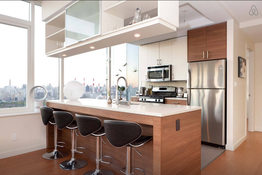 Long Island City Penthouse Open Kitchen with Bar Stools