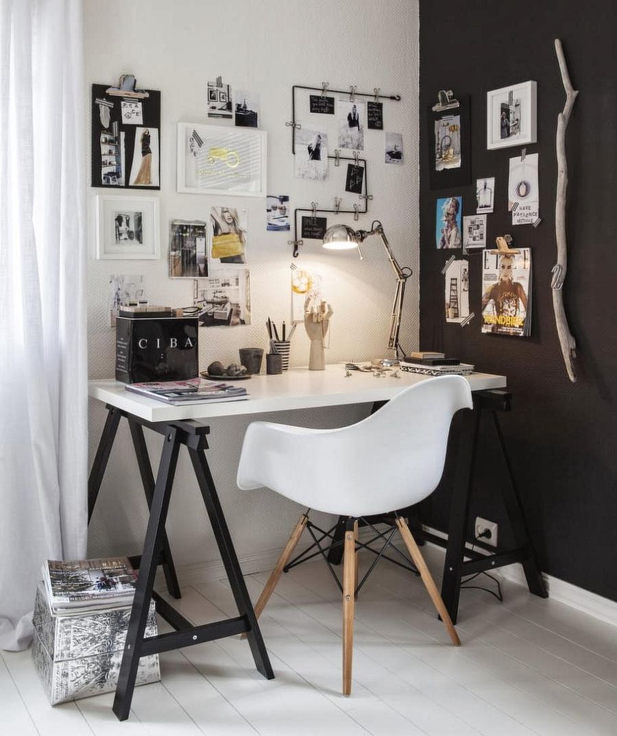 Lovely blend of black and white for the small home workspace