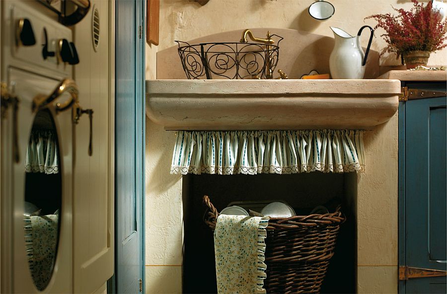 Lovely fabric frills give that additional Mediterranean aura to the kitchen