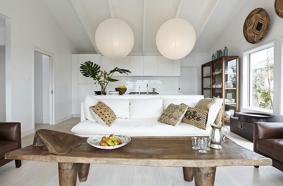 Lovely paper lantern style lights add to the living room ambiance [From: Michael Wickham Photography]