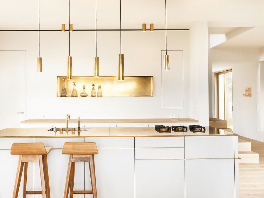Minimal kitchen with golden aura
