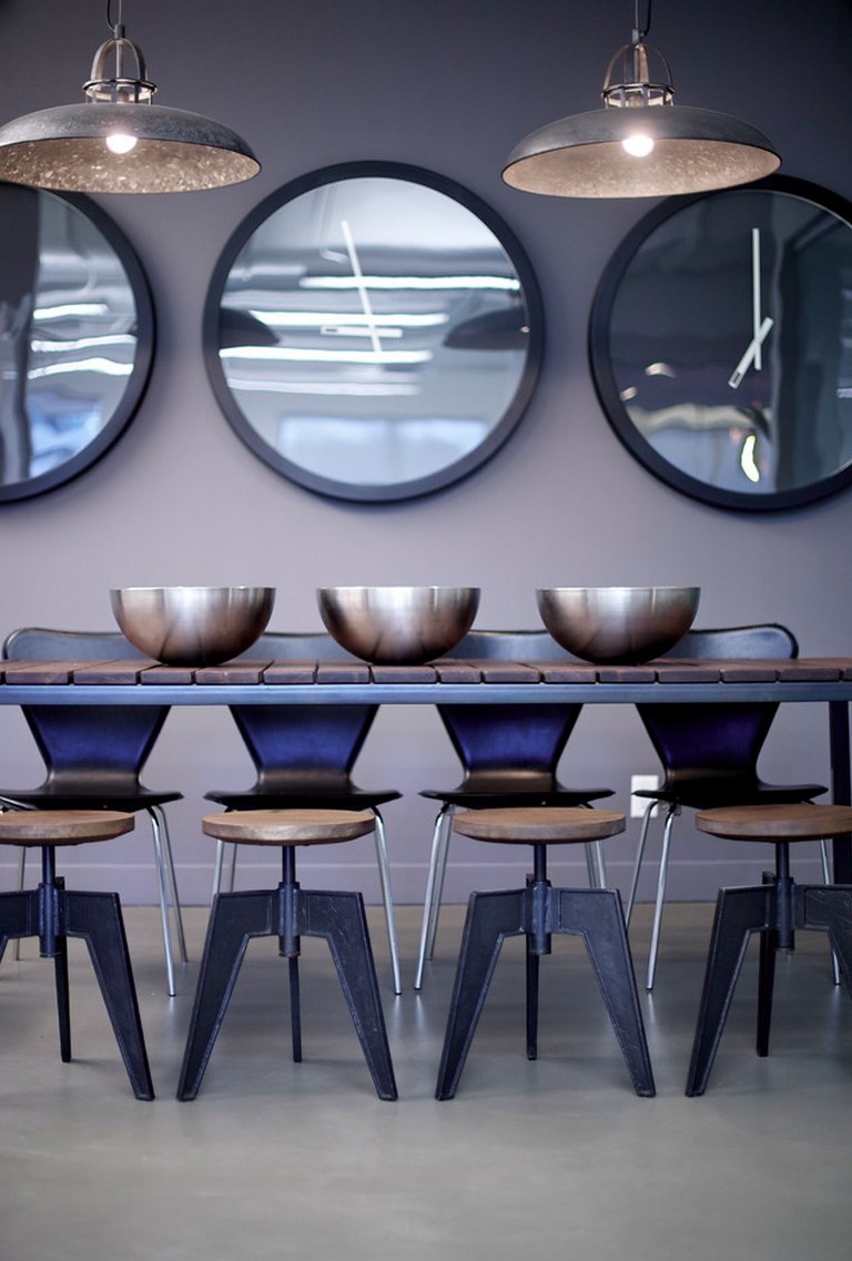 Modern dining room with industrial stools