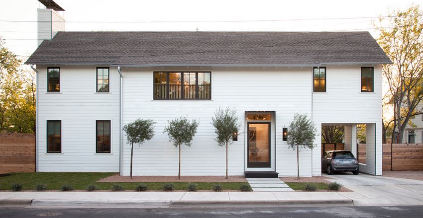 Modern entrance featuring trees