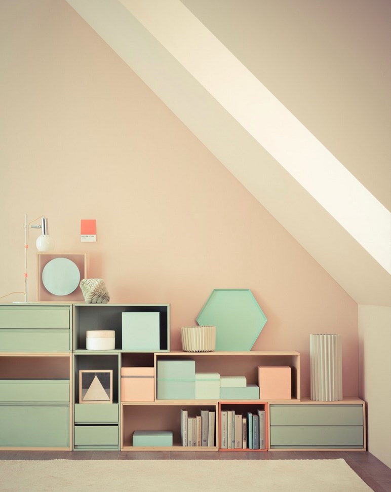 Interior design of bright white cardboard apartment with pastel color Van  interior - Masteri Thao Dien