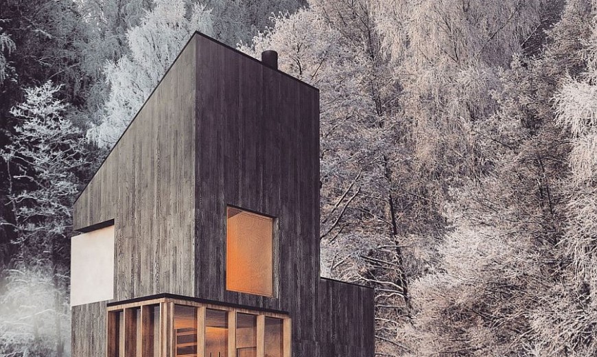 Modern Minimalism Meets Wooden Warmth inside Small Winter Retreat