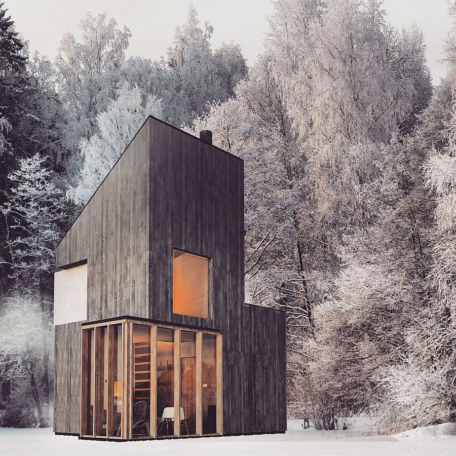 Modern wooden shelter and ski hut with gorgeous minimal design