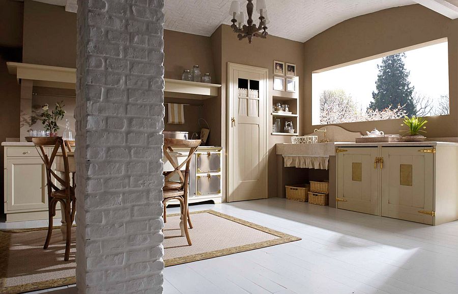 Natural stone and soothing colors shape the country kitchen