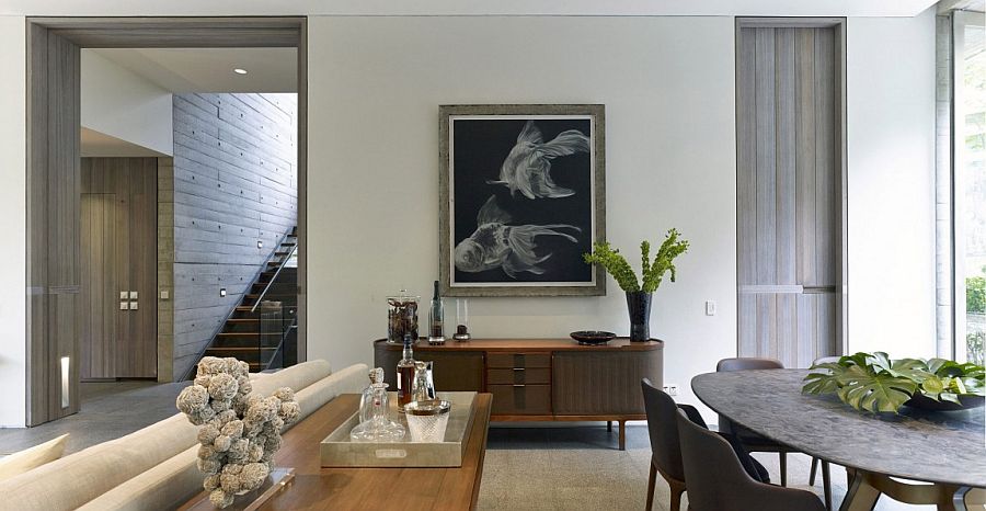 Neutral color palette of the living room with ample natural light