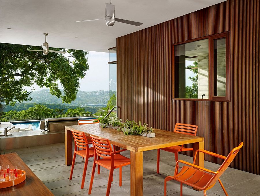 Outdoor dining space overlooking the vast Bright Leaf preserve