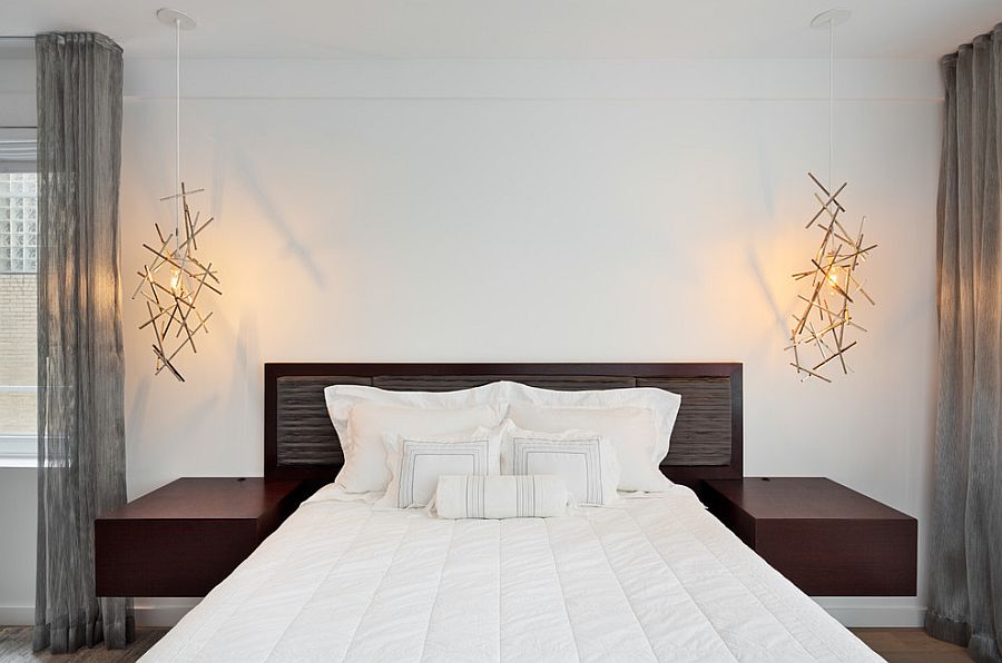 Pendant lights add sculptural style to the trendy bedroom [Design: BuiltIN studio]