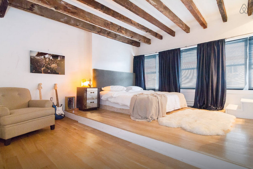 Penthouse Loft on Bowery Bedroom with Ceiling Beams