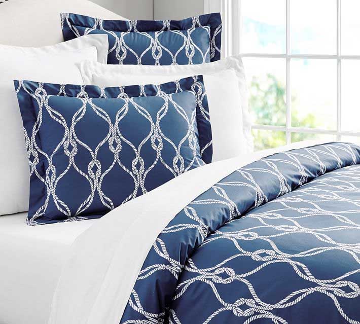 Pottery Barn Organic Bedding Blue Rope Pattern Pillows