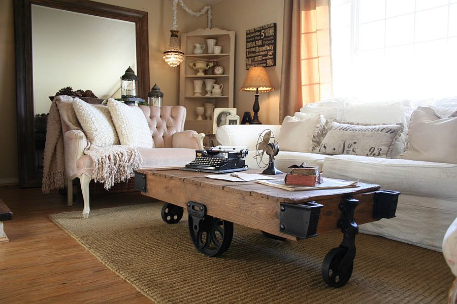 Reclaimed factory cart turned into a fabulous coffee table with industrial style