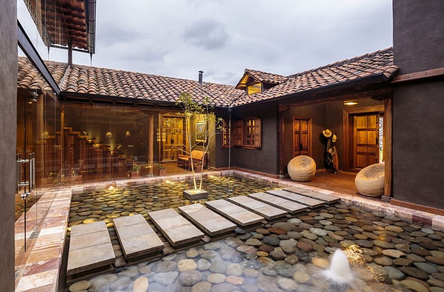 Red clay tiles give the roof of the home a distinct indentity