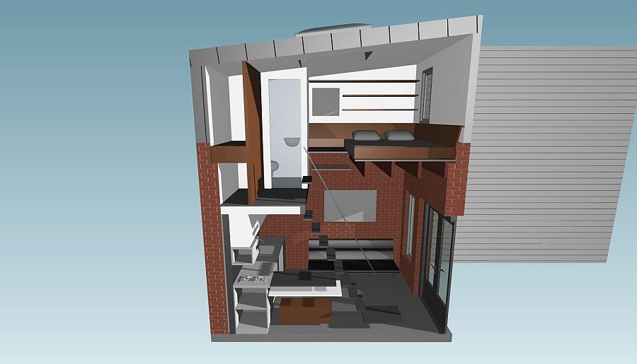 Rendering that showcases the design of the uber-tiny guest house