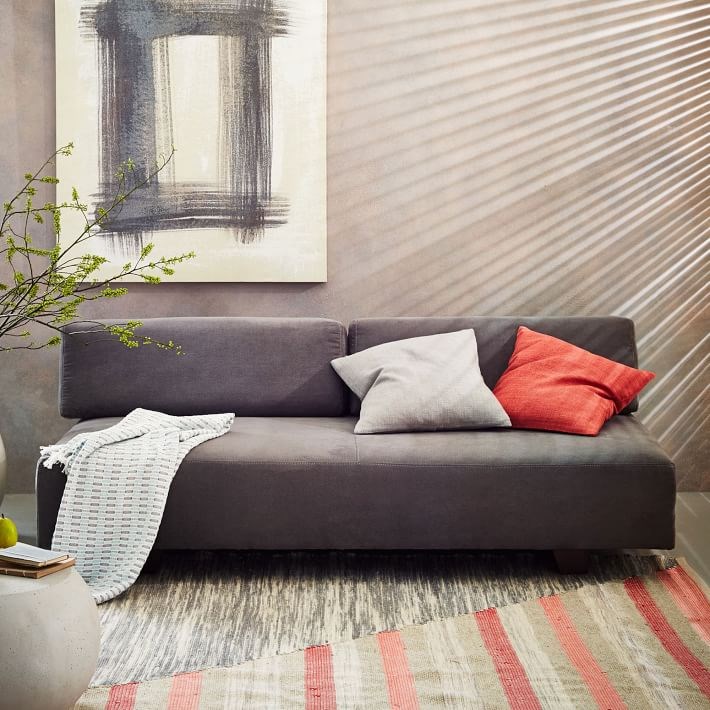 Sleek grey sofa from West Elm