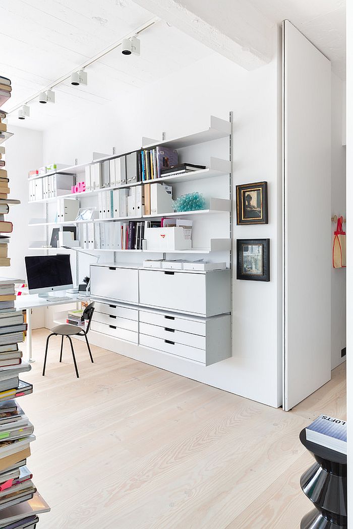 Sliding doors seperate thehome office from the living area