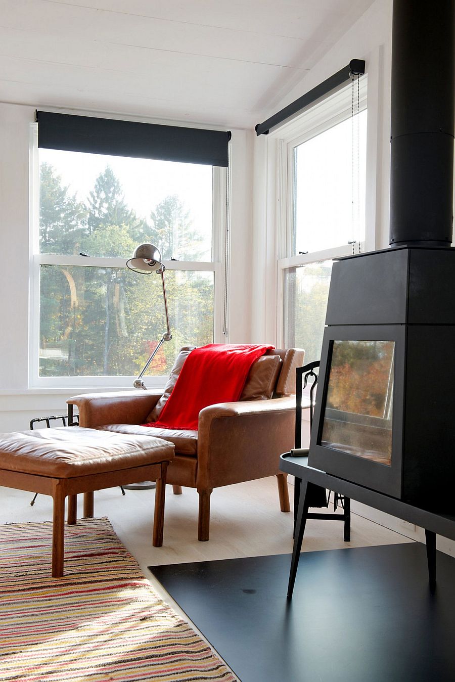 Small reading corner next to the fireplace