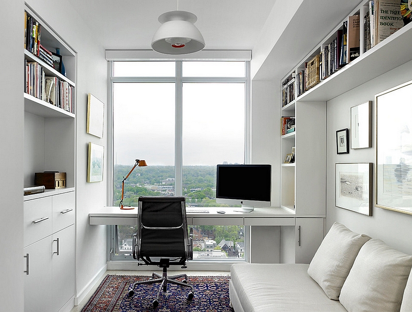 Smart Scandinavian Modern home office with a lovely view [Design: Jill Greaves Design / Box wood Architects]