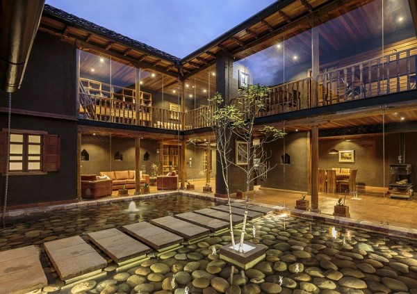 Stunning courtyard with reflective pond and river rock ... Stunning courtyard with reflective pond and river rock ... on Courtyard Pond Ideas id=59512