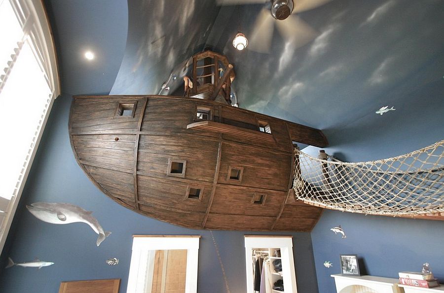 Stunning kids' room design with custom pirate ship, bridge and a whole lot more!