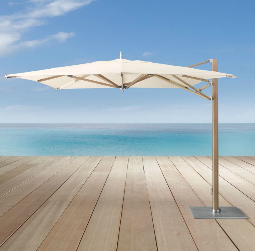 Sturdy teak umbrella from Restoration Hardware