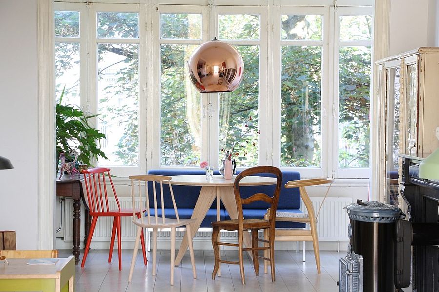 Tom Dixon pendant in the Scandinavian dining room