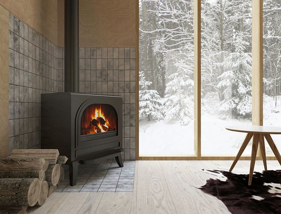 Traditional corner fireplace keeps the interior warm and toasty fresh!