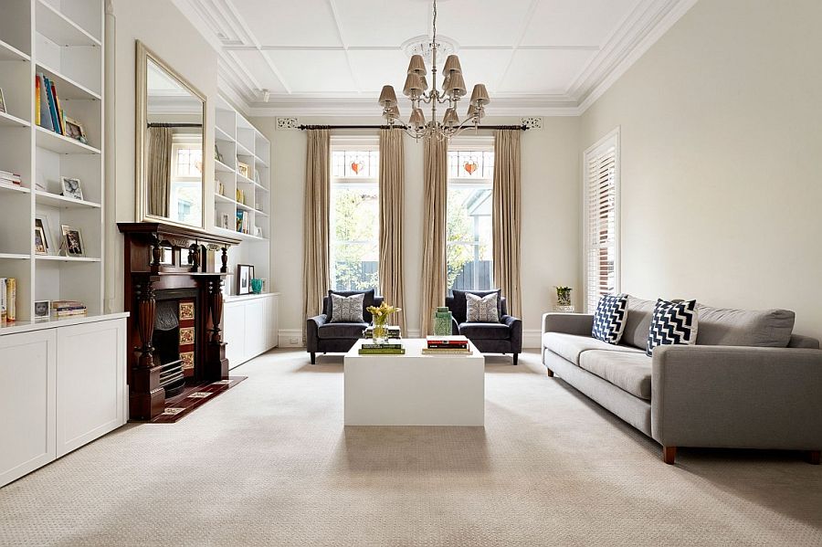 Traditional living room of the Melbourne home with ample natural light