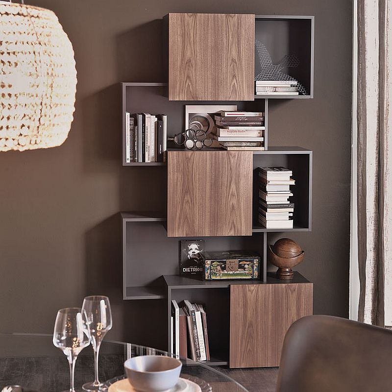 Trendy modern bookshelf unit by Andrea Lucatello with sliding doors