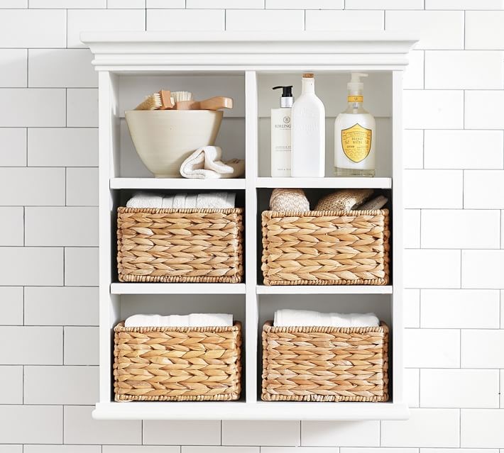 Wall cabinet with woven baskets