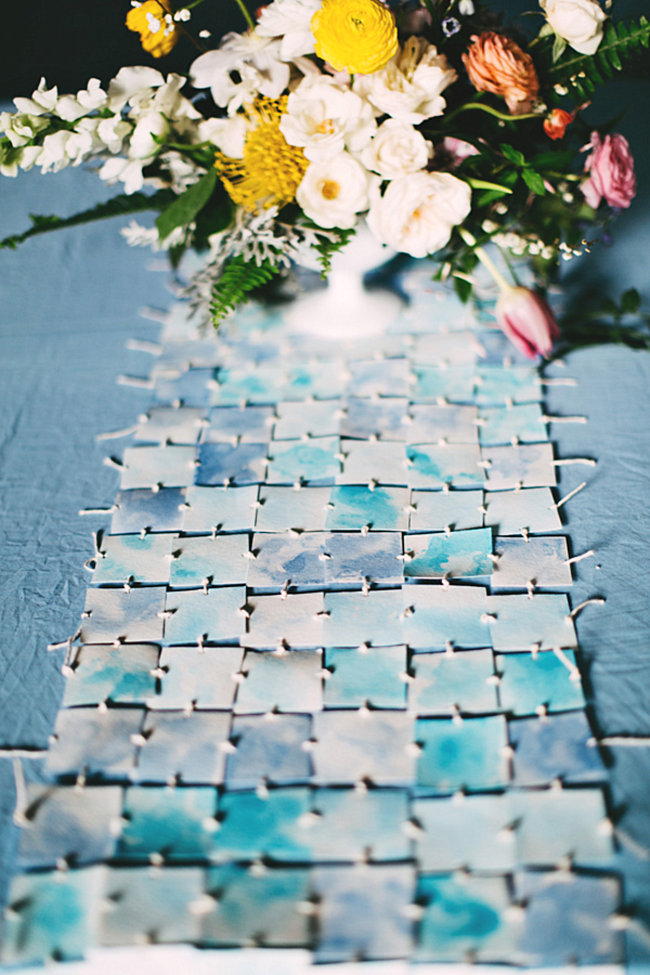 Watercolor table runner from Ruffled