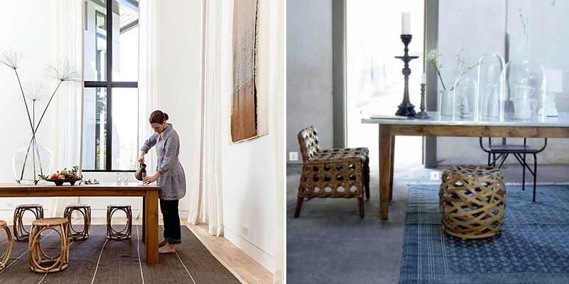 Woven stools add texture to the dining room