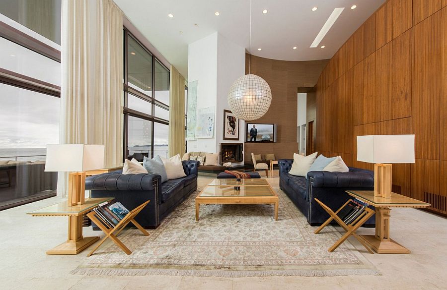 Beach style living room of the luxurious Malibu home