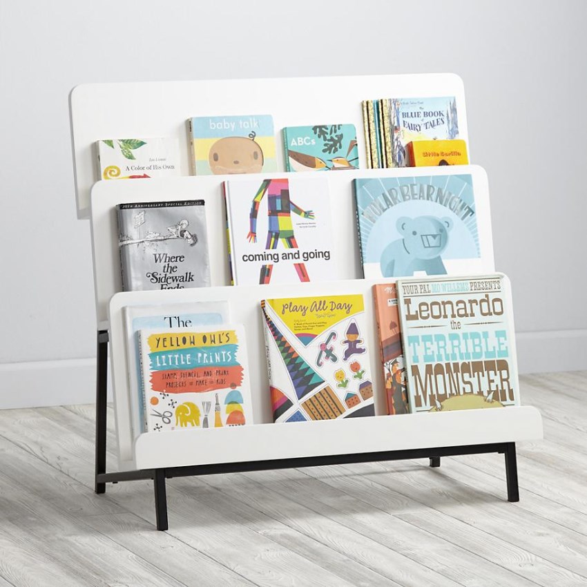 black and white book shelf with books