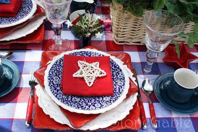 Charming Red White and Blue Tablescape  with twiggy star