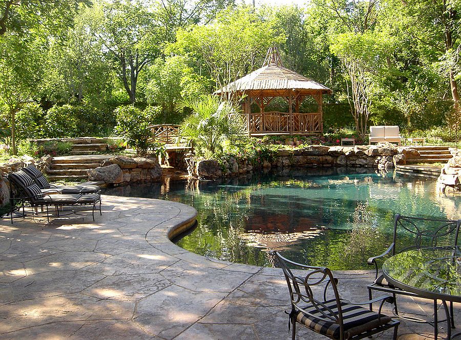 Combine the garden bridge with the pool landscape [Design: Harold Leidner Landscape Architects]