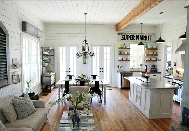 Concrete poured kitchen island surface in the farmhouse setting