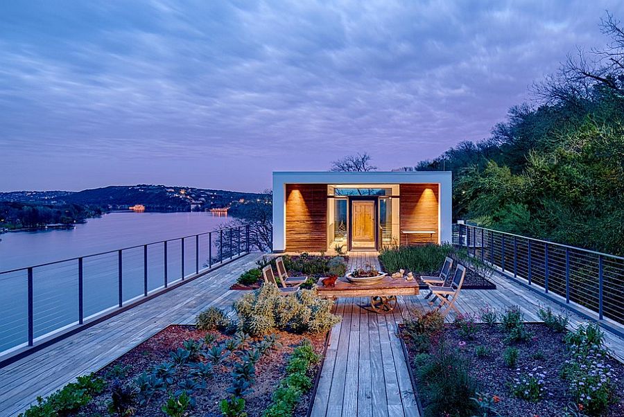 Contemporary rooftop deck overlooking Lake Austin