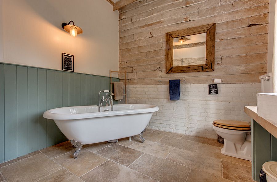 Contrasting textures and materials shape the bathroom walls [Photography: Adrydog]