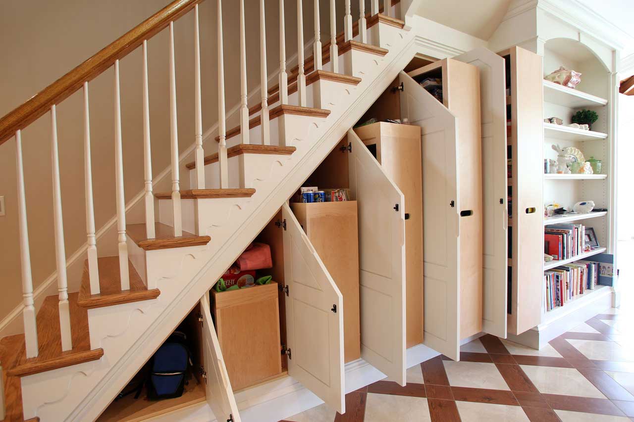 Custom Under Stair Storage Cabinets Open