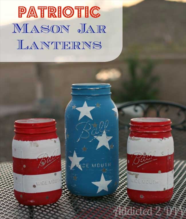 DIY Painted Red White and Blue Mason Jars