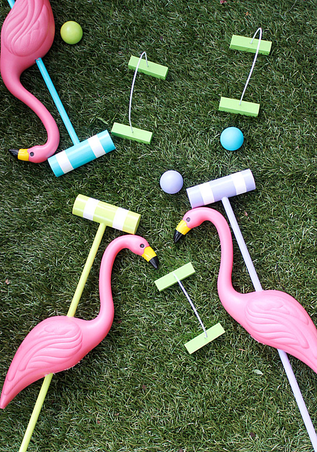 DIY flamingo croquet set