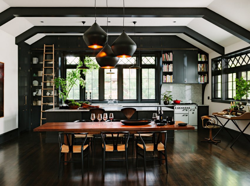 Dark tones add drama to this kitchen