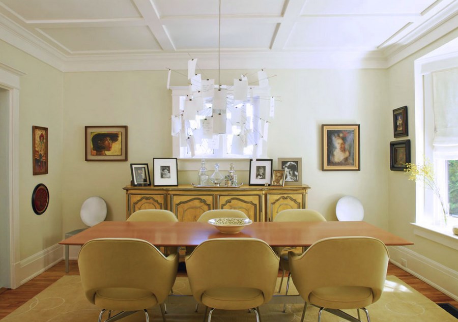 Dining room with a coffered ceiling