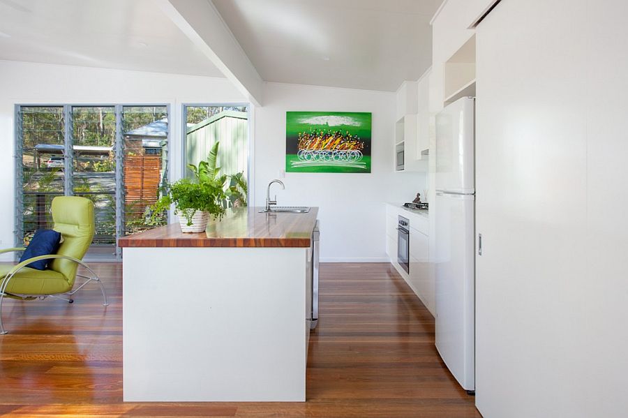 Elegant kitchen island with wooden worktop