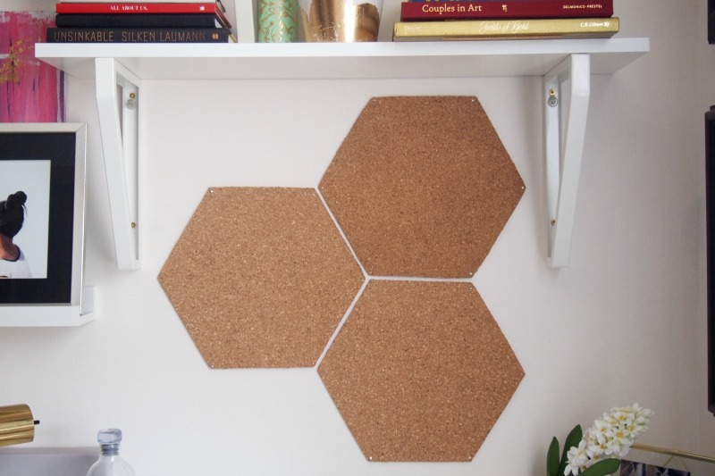 Empty hexagon cork-boards on the wall