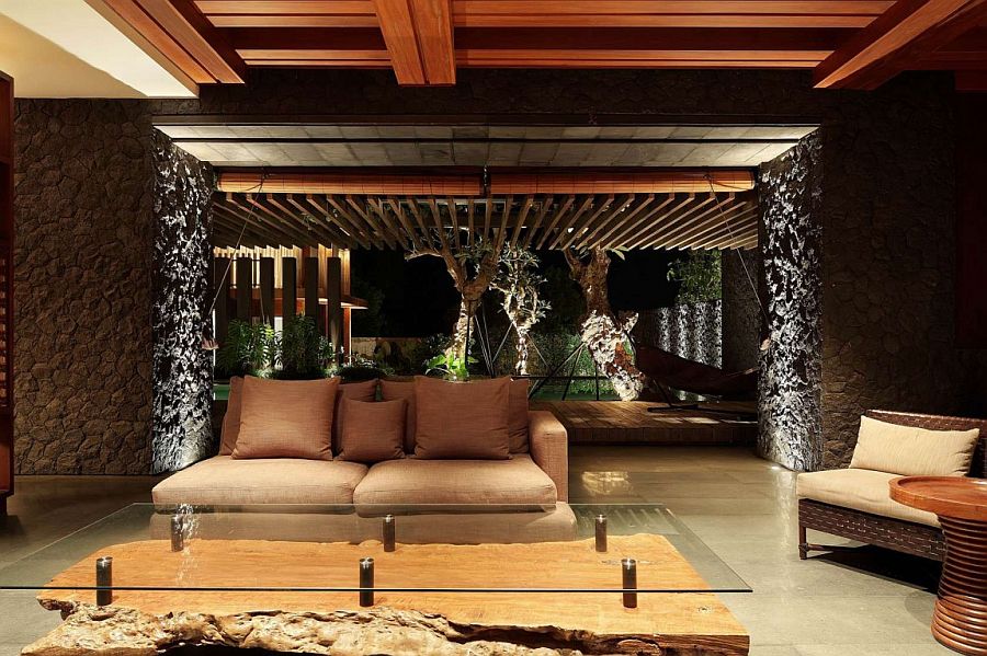 Exquisite lighting enlivens the stylish villa in Bali after sunset